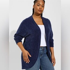 Torrid Chenille Cocoon Open Front Ribbed Sweater Blue Plus 1X